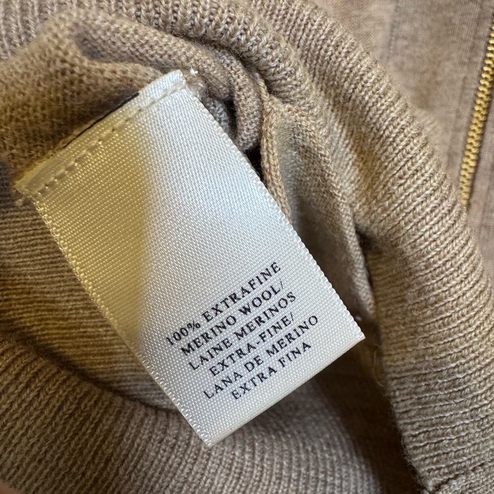 Ann Taylor Long Sleeve Beige Sweater w/ Gold Zip Up and Pocket Details 100% Wool - Picture 16 of 16